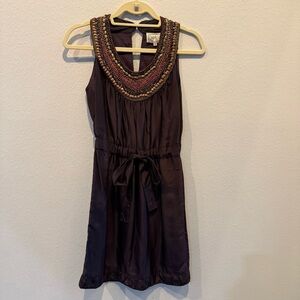 Yoana Baraschi Dark Plum Beaded Neckline Sleeveless Dress